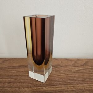 Column glass block vase Murano sommerso purple amber By Luigi Onesto, Unmarked